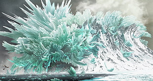 green ice formation digital art, concept art, landscape, animated movies, dragon HD wallpaper