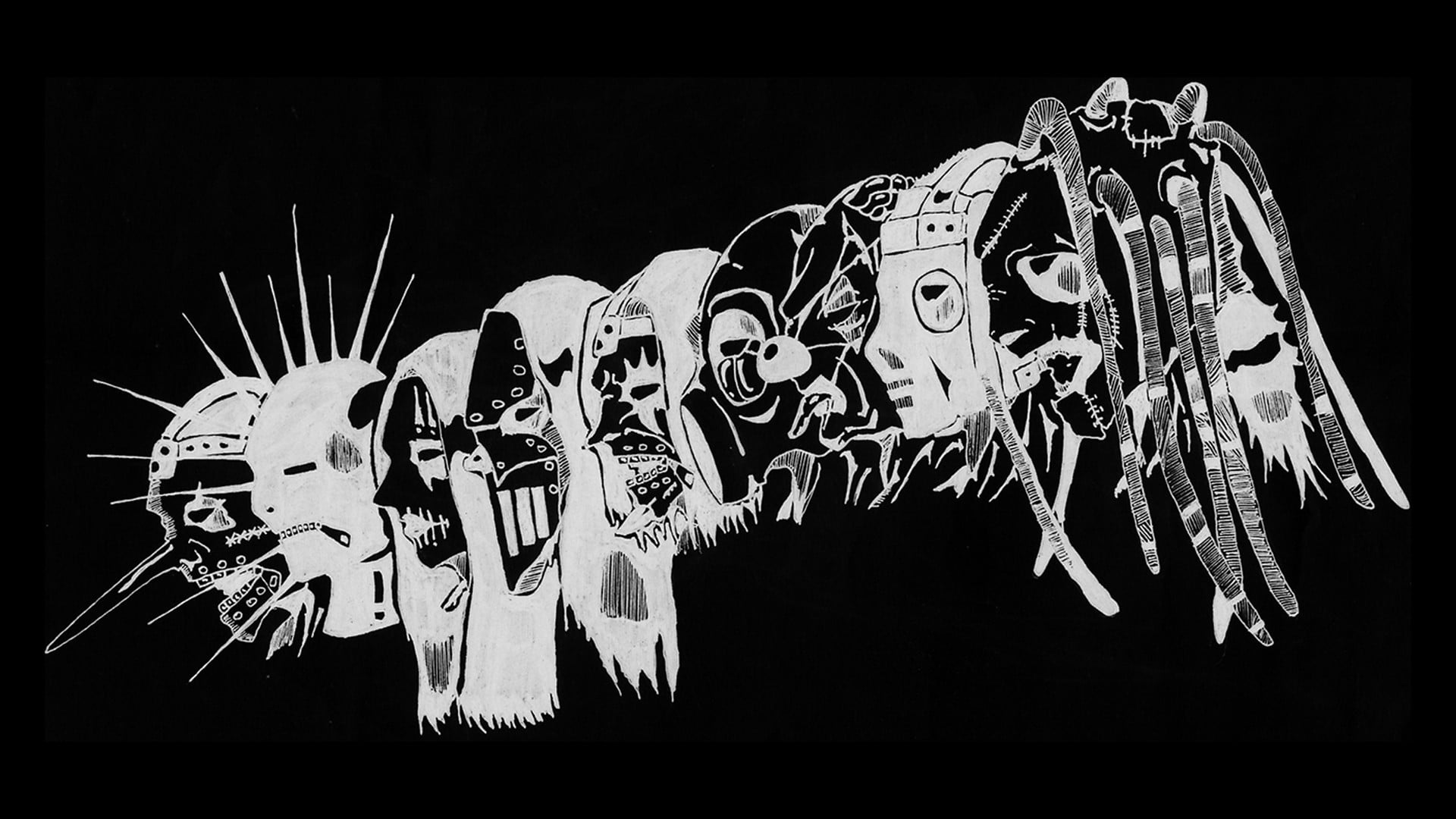 Slipknot masks, metal, Slipknot, artwork, minimalism