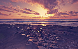 gray soil, landscape, sunset, sky, sea