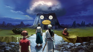 cartoon characters illustration, Gintama, Sakata Gintoki, Shimura Shinpachi, Yorozuya HD wallpaper