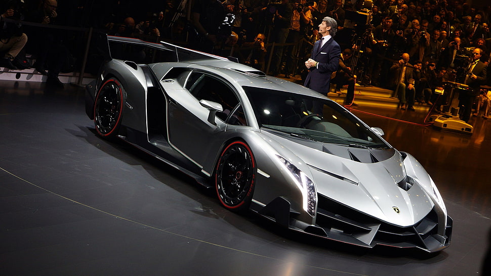 silver Lamborgini Veneno HD wallpaper