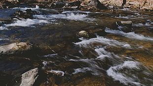 river and rock, water, river, motion blur HD wallpaper