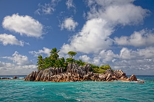 island surrounded by body of water, Seychelles, island, sea, tropical HD wallpaper