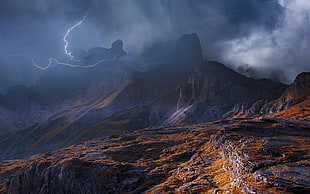 rock mountain, nature, landscape, mountains, storm