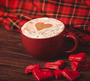 red ceramic cup, coffee, drink, love