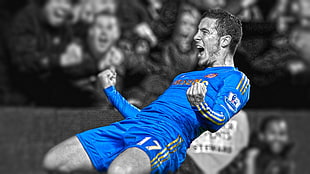selective color photography Samsung Chelsea player, Chelsea FC, Eden Hazard, soccer, sport  HD wallpaper