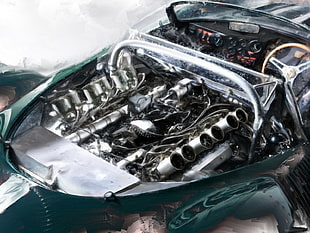 gray car engine, car, painting, Jaguar XJ, vehicle