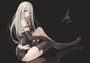 gray-haired female anime character wallpaper, heels, NieR, Nier: Automata, thigh-highs HD wallpaper