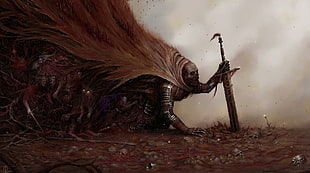 monster crawling wallpaper, fantasy art, sword, skull, warrior HD wallpaper