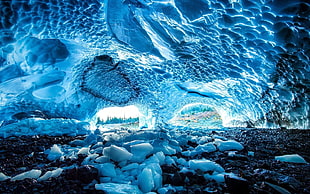 ice cave, landscape, nature, ice HD wallpaper