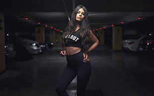 woman wearing black crop top