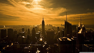 black and white table lamp, cityscape, city, clouds, New York City