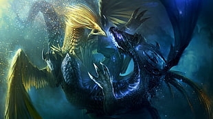 black and gold dragon illustration, dragon, fantasy art HD wallpaper
