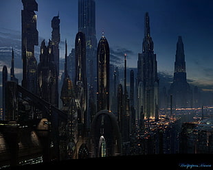 concrete building, Coruscant, Star Wars, night, science fiction HD wallpaper