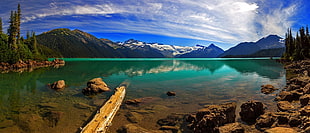 painting of lake, lake, British Columbia, Canada, mountains