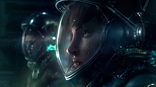 gray astronaut costume, science fiction, digital art, space, suits HD wallpaper