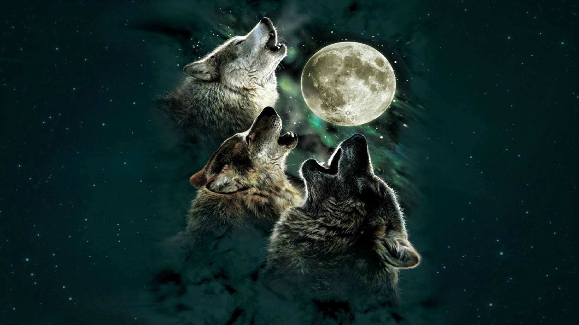 320x480 Resolution Three Wolves With Moon Painting Digital Art Wolf