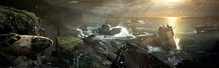 shipwrecks near island digital wallpaper, Tomb Raider, shipwreck, sea, rain HD wallpaper