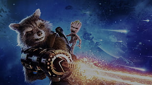 Rocket Raccoon and Baby Groot illustration, Guardians of the Galaxy Vol. 2, Marvel Cinematic Universe, movies, superhero HD wallpaper