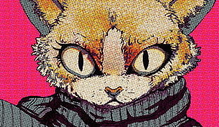 orange cat pop art, cat, pop art, Halftone Pattern HD wallpaper
