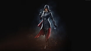 woman wearing black topcoat holding semi-automatic pistol game character HD wallpaper