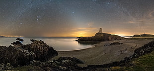 shore with starry sky background illustration, porth