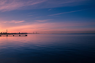 photography of river dock at dawn HD wallpaper