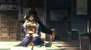 female anime character digital wallpaper, Kuon (Utawarerumono), bow, black hair, ponytail HD wallpaper