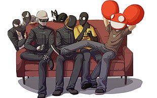 red sofa graphic art, deadmau5, Daft Punk, music, electronic music HD wallpaper