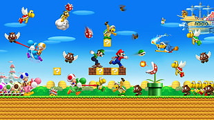 Super Mario Brothers game application, Yoshi, bowser, Nintendo, digital art HD wallpaper