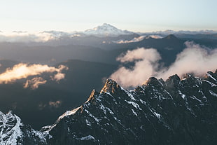 white clouds, mountains, depth of field, clouds, nature