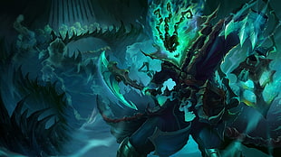 green flame skeleton wallpaper, League of Legends, Thresh