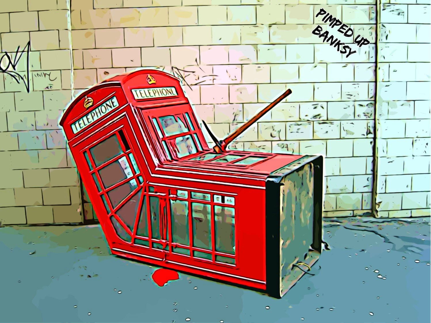 Red and black telephone booth, digital art, Banksy, graffiti, London HD  wallpaper | Wallpaper Flare