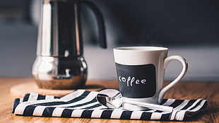 black and white coffee cup, coffee, cup, drink