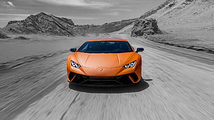 orange sports car, Lamborghini, Lamborghini Huracan Performante, italian cars, selective coloring HD wallpaper