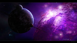 earth illustration, space, planet, nebula, space art