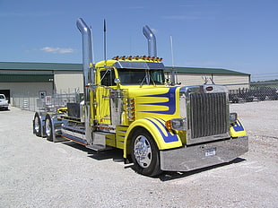 yellow and blue truck HD wallpaper