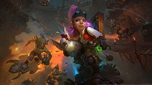 female cartoon character carrying chicken digital wallpaper, Hearthstone, Blizzard Entertainment, gnomes, Goblins HD wallpaper
