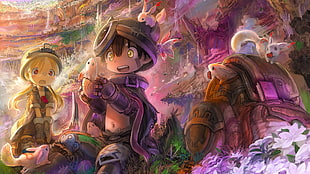 explorer sitting on green grass illustration, Made in Abyss, Riko (Made in Abyss), Regu (Made in Abyss) HD wallpaper