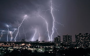 lightings, lightning, storm, city, nature