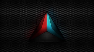triangular black, blue, and red logo, logo, gray, minimalism, pattern HD wallpaper