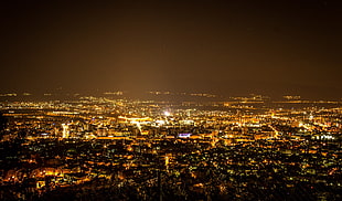 high angle photo of lighted city, Skopje, city HD wallpaper