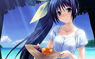 blue haired Eroge character HD wallpaper
