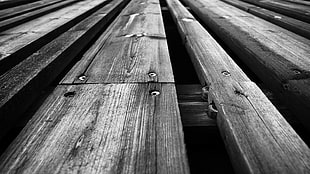 grayscale photo of wooden panels HD wallpaper