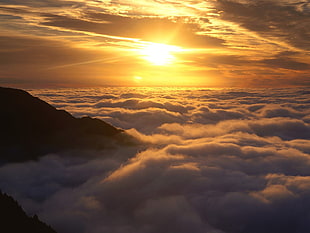 sea of clouds photo, sunset HD wallpaper