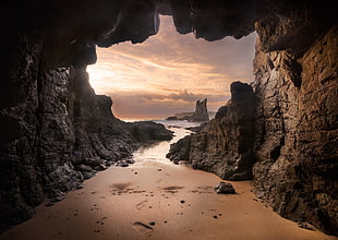 brown cave, beach, cave, Australia, sand