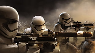 three Star Wars Clone Troopers, Star Wars, gun, stormtrooper, movies HD wallpaper