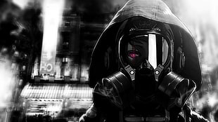 artwork, anime, monochrome, mask