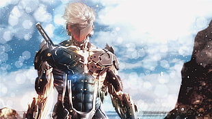 Metal Gear armored male character digital wallpaper, video games, men, Metal Gear Rising: Revengeance HD wallpaper