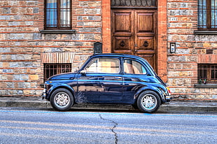 blue compact car, Auto, Mini, Retro HD wallpaper